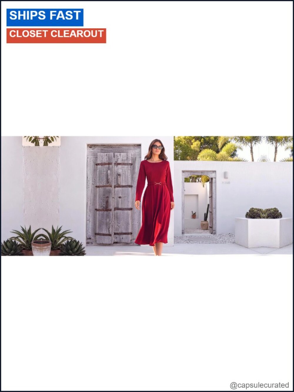 Women's Long Sleeve Boat Neck Fit & Flare Midi Dress with Pockets Semi Formal - Picture 6 of 6